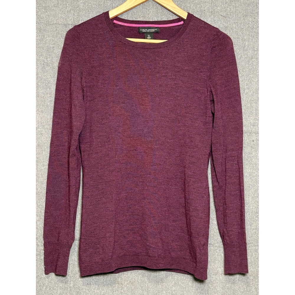 Banana Republic Extra Fine Merino Wool Sweater Mens Small Tall Burgundy Crewneck